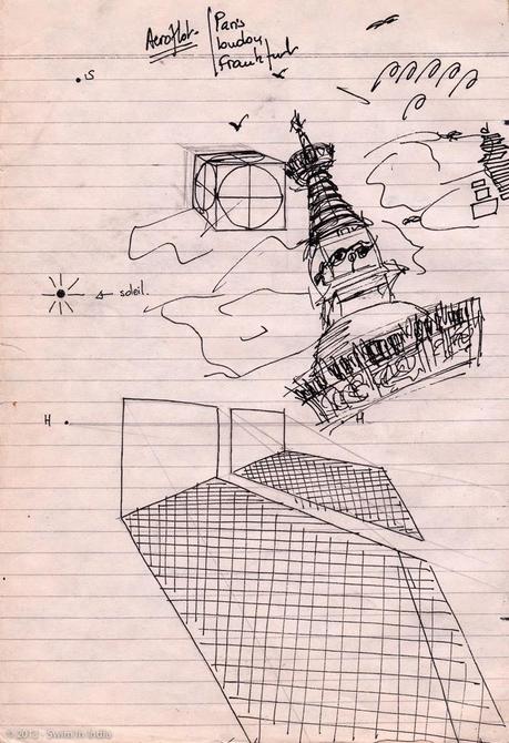 Etude de perspectives, Katmandou, Nepal, Sketch, Swiminindia J176 - la Kumari sur Durbar Square