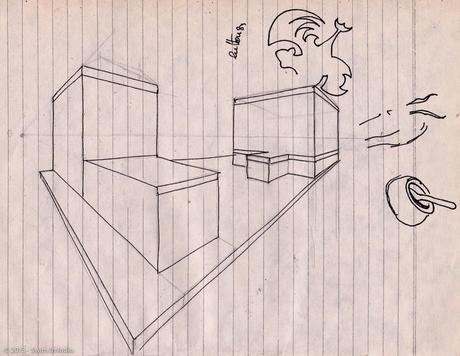 Etude de perspectives, Katmandou, Nepal, Sketch, Swiminindia J176 - la Kumari sur Durbar Square