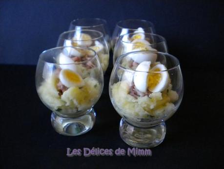 Ecrasé de pommes de terre, crevettes grises et œuf de caille (mise en bouche) Ecrasé de pommes de terre, crevettes grises et œuf de caille (mise en bouche) 3
