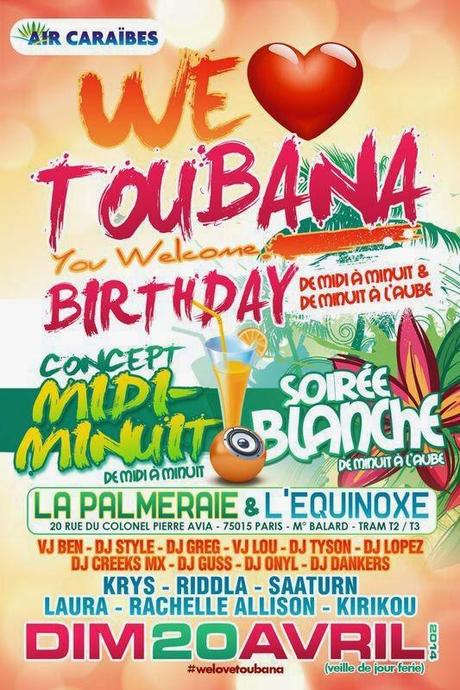 We Love Toubana : la soirée Caribéenne immanquable de Paris dimanche 20 avril !
