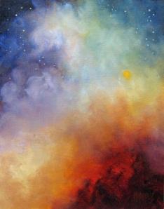 Celestial Fire- Night Skyscape, Original Art, Oil Painting by Marina Petro