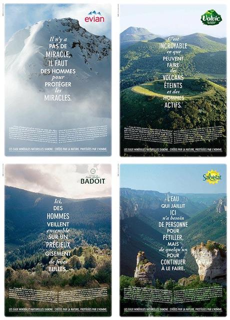 Une Campagne Transverse Pour Les Eaux de Danone Danone communique en presse sur la naturalité de ses quatre eaux minérales.