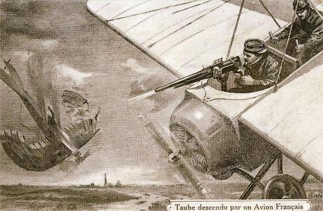 Les Taubes ne viennent plus nous voir ! Une vision quelque peu fantasmée d'une victoire aérienne française sur un Taube allemand.