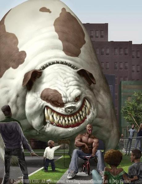 illustration de Bobby Chiu représentant un petit garçon et un très gros chien 