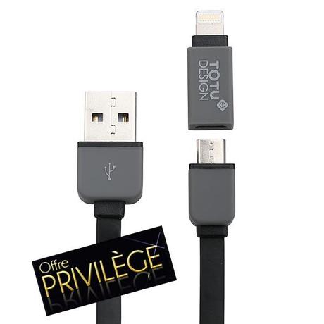 Offre privilège : -50% sur le câble Lightning et micro USB Totu Perfect Buddy 2 en 1