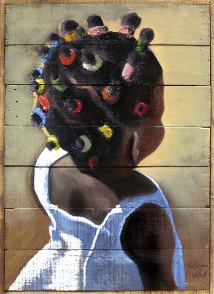 Petite fille noire coiffée de choux,Oeuvre de l'artiste peintre Fred Brajeux