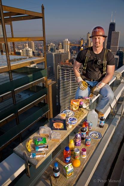 Ce qu’ils mangent en une journée, dans le monde ! Alimentation dans le monde : ouvrier sur un chantier en Californie