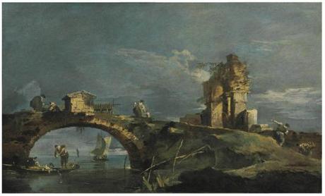 Caprice avec un pont, des ruines et la lagune
