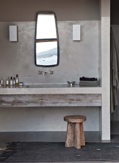 salle de bains béton bois Porto Vecchio Côté maison via Nat et nature Une maison de vacances comme on en rêve
