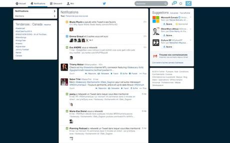 twitter troisième colonne à droite notifications Une troisième colonne présente tous les onglets de Twitter.com 