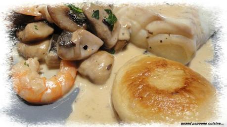 DOS DE CABILLAUD, CHAMPIGNONS DE PARIS POELES SAUCE CREME AUX CREVETTES dos de cabillaud-1795
