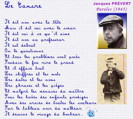 petite douceur du dimanche ,le cancre ,Jacques Prevert