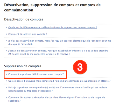Facebook : FAQ désactivation - suppression compte