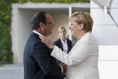 Angela Merkel et François Hollande à la Chancellerie de Berlin, le 23 août 2012.