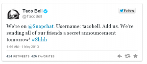 Pourquoi intégrer Snapchat à sa stratégie social media ? Twitter-taco-bell-snapchat-tacobell