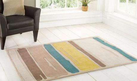 Paint strokes teal yellow Tapis beige maron azul jaune