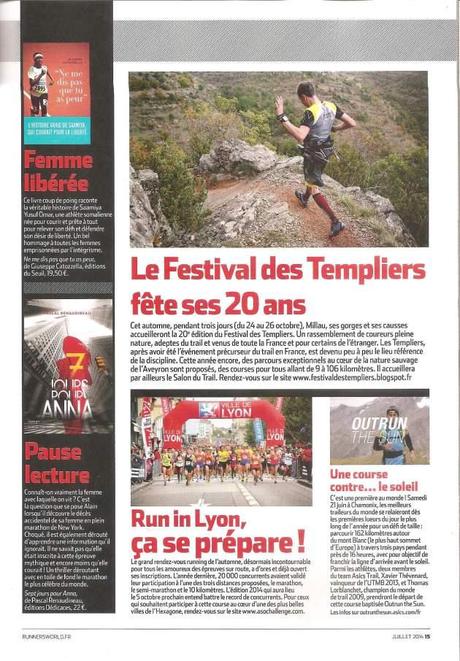L’auteur Pascal Renaudineau obtient un encadré dans le magazine spécialisé Runner’s World, en France (juillet 2014) Cliquez sur l’image pour télécharger l’article de presse au format JPEG.