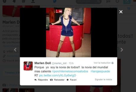Marlen Doll, l'actrice porno qui soutient, à sa manière, l'équipe de foot du Chili (capture d'écran du compte Twitte @marlen_doll)