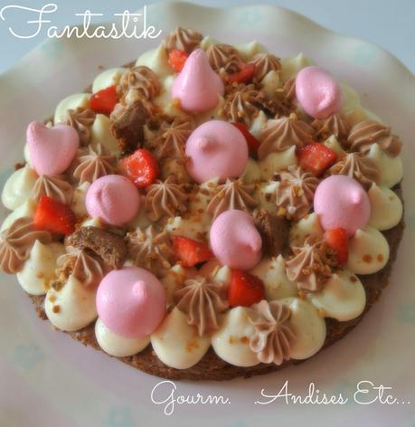 FantastiK :Pâte sablée Pierre Hermé ,Feuilletine ,crème chocolat blanc et Chantilly  Nutella , meringuettes , Dés de fraises et Pralin