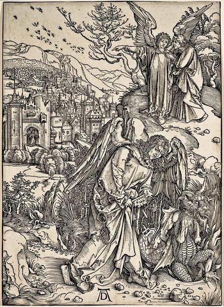 Albrecht Dürer - L'Apocalypse de Saint-Jean (16) - L'Ange à la clef de l'Abîme - Gravure sur bois - 39,3 x 28,3 cm