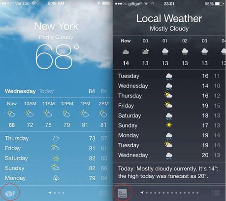 ios 8 Yahoo Weather Weather Channel