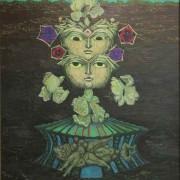 Exposition Lucien Coutaud (1904-1977) « Peintre du surréel » au Musée des Beaux-Arts de Gaillac Têtes et iris 1958 Huile sur toile 73 x 60 cm Collection particulière