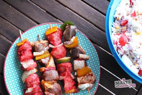 Soirée barbecue avec Carré de Boeuf – Grillades & salade de riz brochette_poulet_canard_carre_de_boeuf_maite_and_the_gang_2