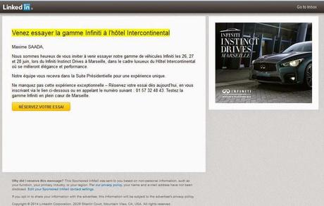 Infiniti en campagne publicitaire sur Linkedin