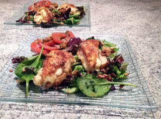 Salade et croûtons au reblochon pané Salade et croûtons au reblochon pané