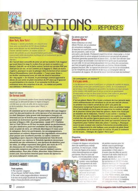 L’auteur Pascal Renaudineau obtient un article dans le magazine spécialisé Joggeur, vendu en kiosque partout dans l’hexagone Cliquez sur l’image pour télécharger l’article de presse au format JPEG.