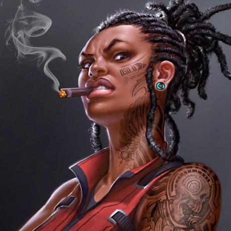illustration de David Sladek representant une jeune femme baroudeuse fumant un cigarillo