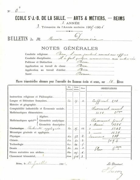 1906 juillet  – Bulletin de Maurice Denoncin – 3ème année – 3ème trimestre - Arts et Métiers de Reims