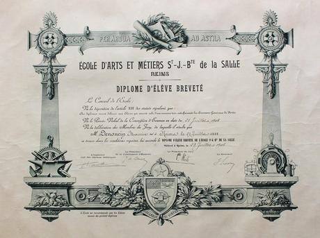 1906 juillet  – Bulletin Diplôme d’élève breveté des Arts et Métiers de Reims - Maurice Denoncin