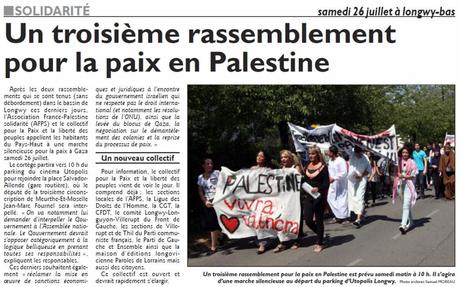 Samedi 26 JUILLET à LONGWY, MARCHE SILENCIEUSE EN SOUTIEN A GAZA – DEPART à 10 heures du parking du cinéma UTOPOLIS capture