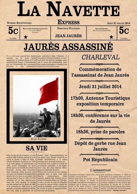 Demain à Charleval, commémoration du centenaire de l'assassinat de Jean Jaurès