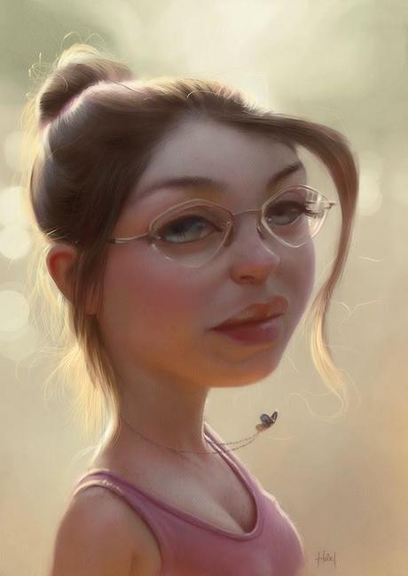 Caricature de Tiago Hoisel représentant une jeune femme à lunette