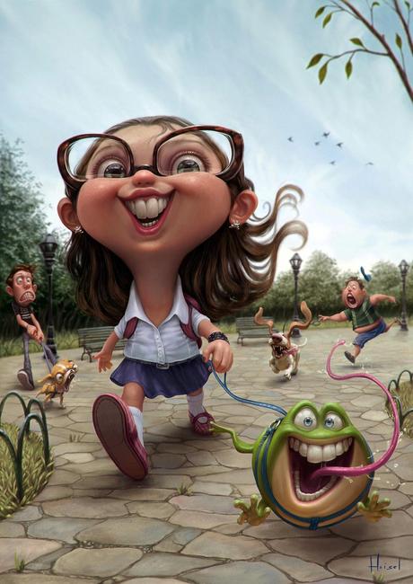 illustration de Tiago Hoisel représentant une petite fille promenant sa grenouille