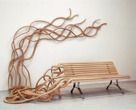 BANC furniture mobilier bench bois wood art spaghetti BANC POUR GRAND JARDIN PAR PABLO REINOSO