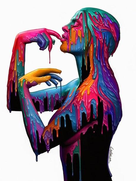 illustration de LaVata E. O'neal représentant une femme nue recouverte de peintures colorées