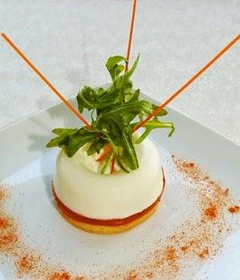 Panna Cotta sur lit de tomate et biscuit parmesan Panna Cotta sur lit de tomate et biscuit parmesan