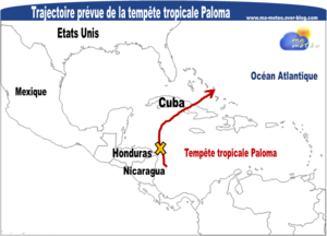 Trajectoire prévue de la tempête tropicale Paloma