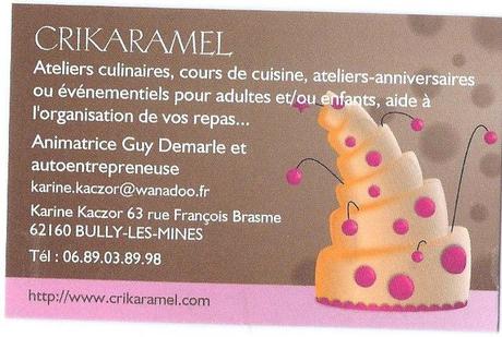 Planning des ateliers culinaires enfants à mon domicile septembre/octobre 2014 Carte de visite