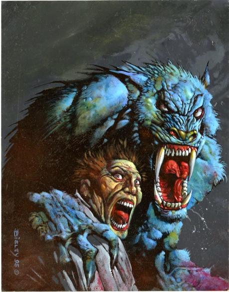 Dessin de Simon Bisley représentant une homme avec un loup garou les deux hurlant
