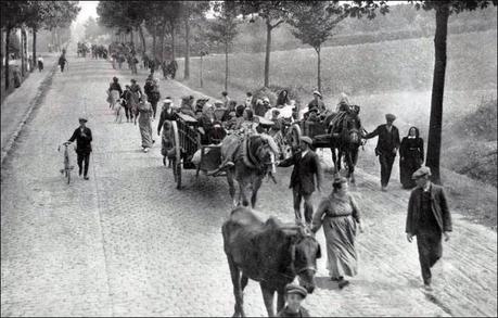 Réfugies belges avec leurs chevaux de trait, Wikipédia