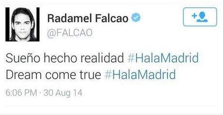 photo tweet falcao transfert real madrid