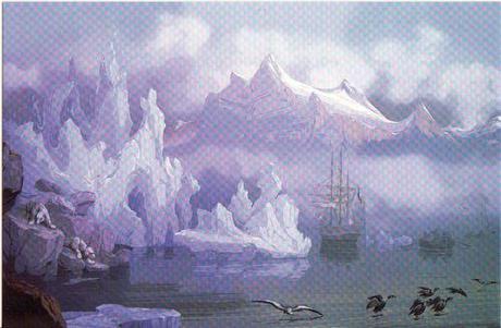 Les zones Terrestres, détail la mer glaciale, papier peint panoramique manufacture Zuber & Cie, Rixheim, 1855 © Musée du Papier Peint