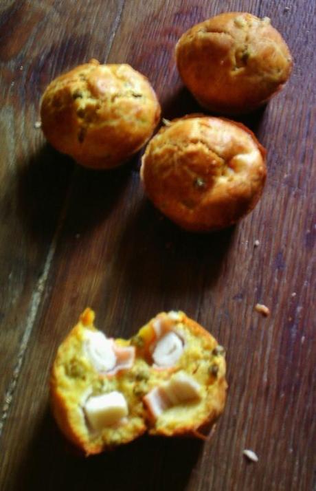 muffins salé au petits pois, surimis et curry