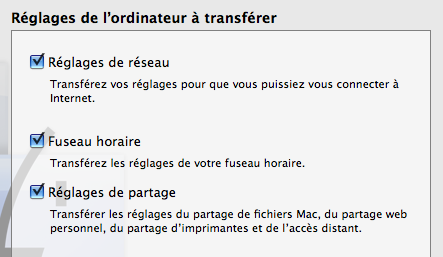 L’assistant migration de Mac OS X L’assistant migration de Mac OS X