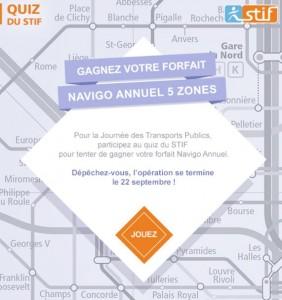 Journée du Transport Public - Quiz Stif - 10 forfaits Navigo à gagner Journée du Transport Public - Quiz Stif - 10 forfaits Navigo à gagner
