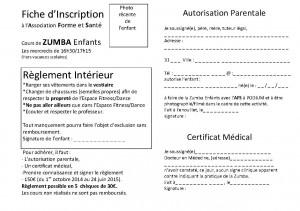 Fiche d'inscription Zumba Kids 2014 2015